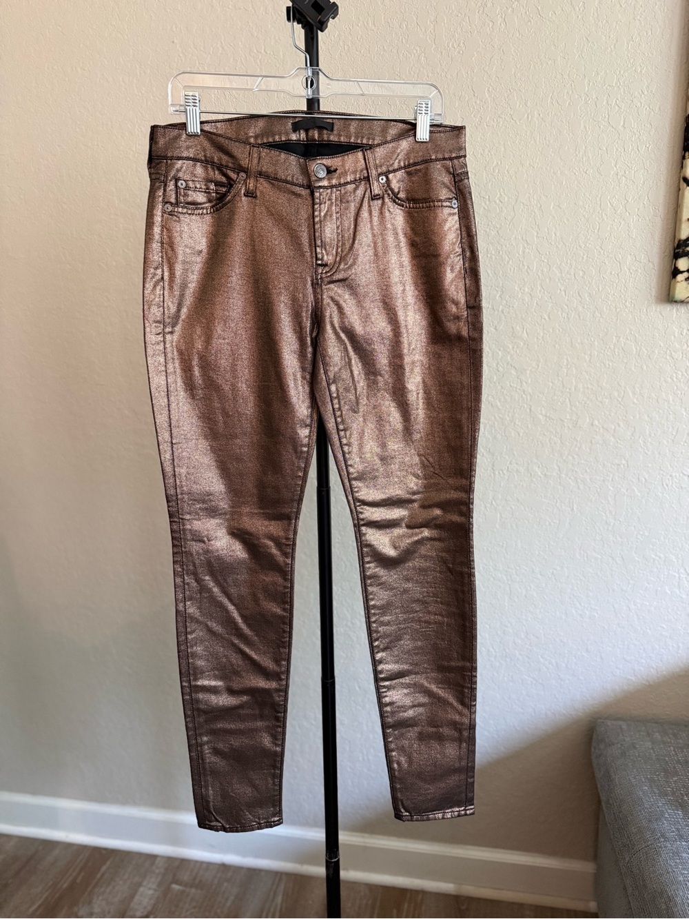 7 For All Mankind Copper Metallic Bronze Skinny Jeans - 30 - Picture 13 of 16